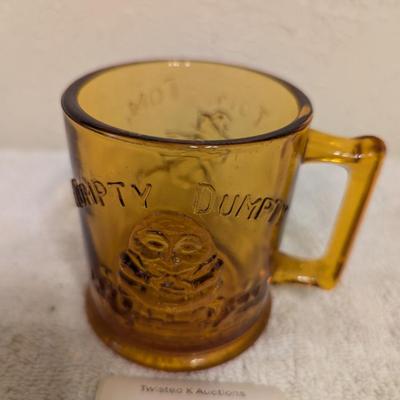 Sale Photo Thumbnail #164: Vintage 1950s Indiana Amber Humpty Dumpty glass mug