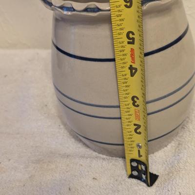 Sale Photo Thumbnail #462: vintage marshall pottery blue stripe sonteware untensil crock