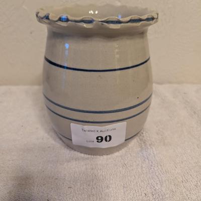 Sale Photo Thumbnail #456: vintage marshall pottery blue stripe sonteware untensil crock