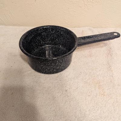 Sale Photo Thumbnail #497: black speckled enamelware small saucepan