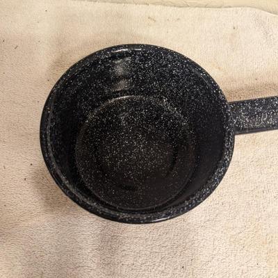 Sale Photo Thumbnail #498: black speckled enamelware small saucepan