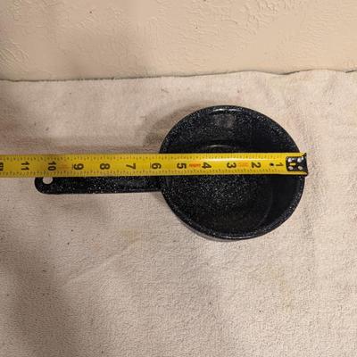 Sale Photo Thumbnail #502: black speckled enamelware small saucepan