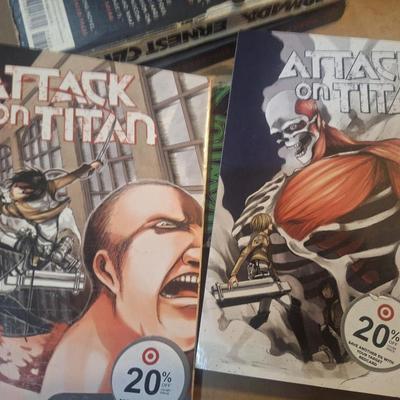 Leatherbound sketchbook and various books-JRR Tolkien, Dr Who, Attack on Titan and more