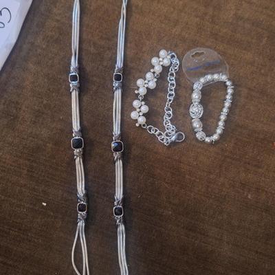 long necklace, anklet and bracelet