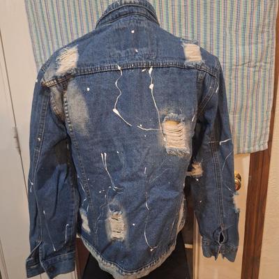 Sale Photo Thumbnail #865: this is a distressed look with large holes and paint splatter, it Is a women's M . This is for the jacket ONLy not the body form.