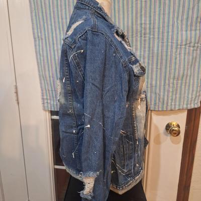 Sale Photo Thumbnail #864: this is a distressed look with large holes and paint splatter, it Is a women's M . This is for the jacket ONLy not the body form.