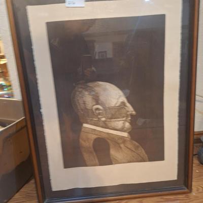 Sale Photo Thumbnail #894: this print needs to be reframed as you can see a bit of curve to it in the frame.  We could not find THIS print online but did find a lot of things online about this artist. This has no reserve, it needs to be in a better frame but it is print #6 of 50