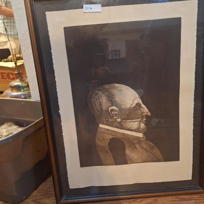 Sale Photo Thumbnail #893: this print needs to be reframed as you can see a bit of curve to it in the frame.  We could not find THIS print online but did find a lot of things online about this artist. This has no reserve, it needs to be in a better frame but it is print #6 of 50