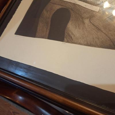 Sale Photo Thumbnail #896: this print needs to be reframed as you can see a bit of curve to it in the frame.  We could not find THIS print online but did find a lot of things online about this artist. This has no reserve, it needs to be in a better frame but it is print #6 of 50