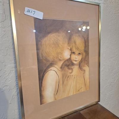 Sale Photo Thumbnail #899: Margaret Keane Kane print "first Kiss"- Homco frame