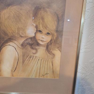 Sale Photo Thumbnail #900: Margaret Keane Kane print "first Kiss"- Homco frame