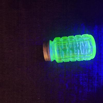 Sale Photo Thumbnail #1124: Vaseline glass or uranium glass salt shaker