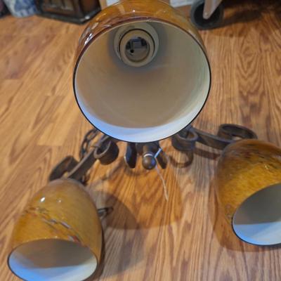 Sale Photo Thumbnail #1317: hanging light fixture- 3 lights, rubbed oin bronze and brown glass globes