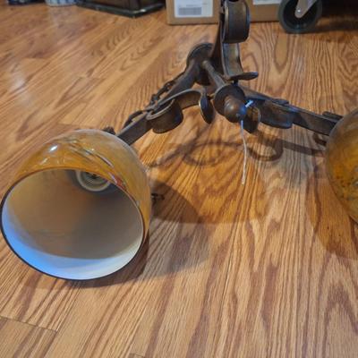 Sale Photo Thumbnail #1318: hanging light fixture- 3 lights, rubbed oin bronze and brown glass globes