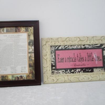 Sale Photo Thumbnail #63: 1 is the document "The Living Christ" with pictures of Jesus surrounding it16-1/2" x 15-1/2", the other is a quote from Cinderella "Even a miracle takes a little time" 12" x 20" see pictures