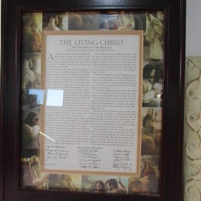 Sale Photo Thumbnail #64: 1 is the document "The Living Christ" with pictures of Jesus surrounding it16-1/2" x 15-1/2", the other is a quote from Cinderella "Even a miracle takes a little time" 12" x 20" see pictures