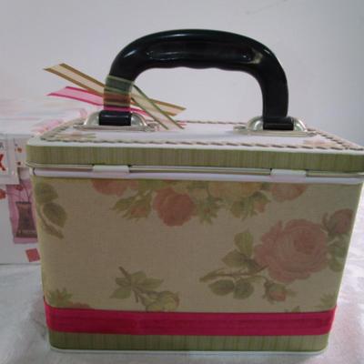 Sale Photo Thumbnail #172: Suitcase is 11-1/4" x 7-5/8" x 3-1/2" deep, Photo box 11-1/4" x 4-3/8" tall x metal box 7-1/2" wide, 7" x 4" x 5" tall