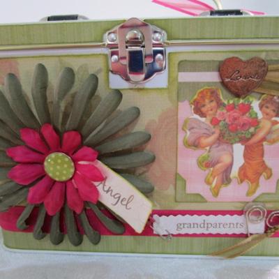 Sale Photo Thumbnail #171: Suitcase is 11-1/4" x 7-5/8" x 3-1/2" deep, Photo box 11-1/4" x 4-3/8" tall x metal box 7-1/2" wide, 7" x 4" x 5" tall