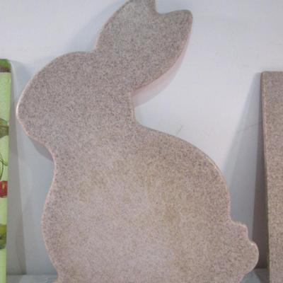 Sale Photo Thumbnail #241: Stone rectangle is 11-1/4" x 5", Stone bunny is 14-1/4" x 10", Glass board is Anchor Hocking 15-5/8" x 11-3/4", See pictures