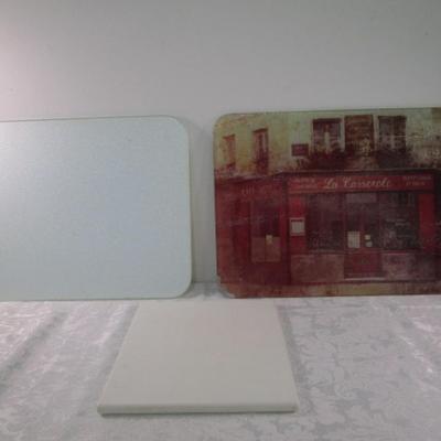 Sale Photo Thumbnail #246: Corian is 8-3/8" x 9-1/4"; Plain glass is 15" x 12"; Printed glass is 17-7/8" x 12"
