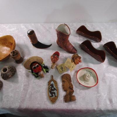 Sale Photo Thumbnail #308: 3 new decorative bottle corks, 3 taco holders, 2 décor pieces, 2 boots, 2 candle holders, 1 pencil holder, 1 wood bowl