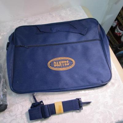 Sale Photo Thumbnail #363: Blue is briefcase type bag 16" x 12-3/4"x 3-1/4" deep; red is a waist bag 3" deep at bottom x 4-3/4" wide x 10" long; Army Strong string backpack is 13-3/4" x 18"; Pink bag  is 20" wide x 13-1/4" tall x 6-1/2" deep & folds up; Black Totes bag is 7-1/2" de