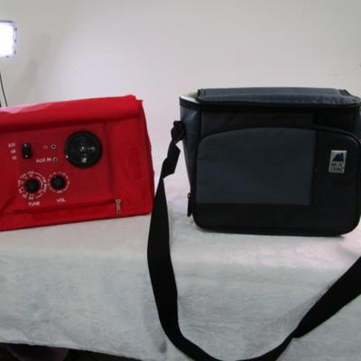 Sale Photo Thumbnail #374: Blue is 7-1/4" deep x 11" x 10" tall & has front zipper pouch; red is model CLR-01A & is 12 liter (8-1/2" deep x 9" tall x 13" long) and takes 4 AA batteries not included 