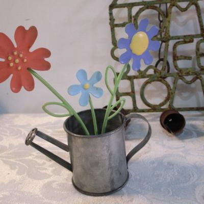 Sale Photo Thumbnail #526: Welcome plaque, Home Sweet Home chimes, rubber ducks, ceramic bunny, 2 small baskets, metal flowers in watering can, heart stress ball