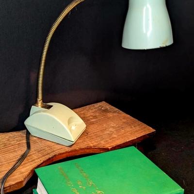Wood Shelf + Vintage Desk Lamp