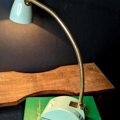 Wood Shelf + Vintage Desk Lamp