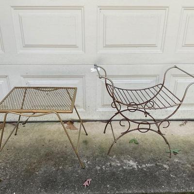 O955 Two Vintage Metal Table and Seat