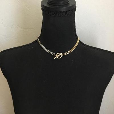 Very nice silver and gold tone chain toggle necklace