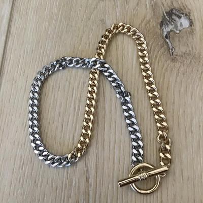 Very nice silver and gold tone chain toggle necklace