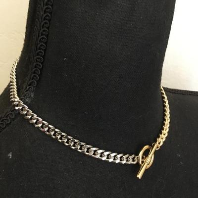 Very nice silver and gold tone chain toggle necklace