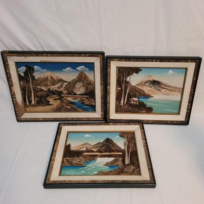 Japanese Mixed Media Paintings, Wicker Vase & Floral Fans (LR-EL)