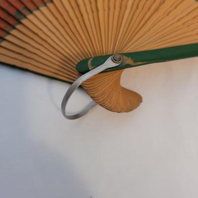Japanese Mixed Media Paintings, Wicker Vase & Floral Fans (LR-EL)