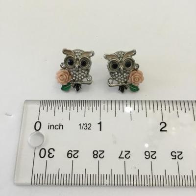 Cute owl, rhinestone stud earrings