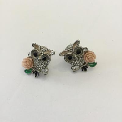 Cute owl, rhinestone stud earrings