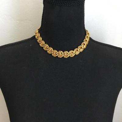 Vintage, gold tone Byzantine chain choker necklace