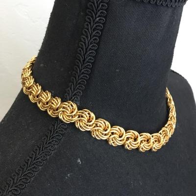 Vintage, gold tone Byzantine chain choker necklace