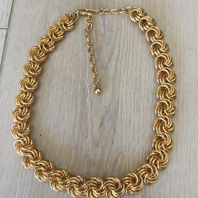 Vintage, gold tone Byzantine chain choker necklace