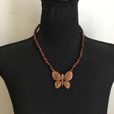 Vintage wooden butterfly necklace