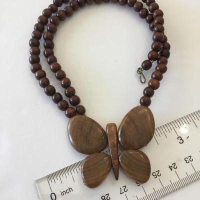 Vintage wooden butterfly necklace