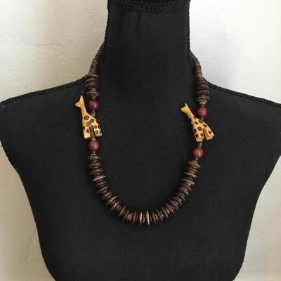 Vintage wooden giraffe statement, necklace