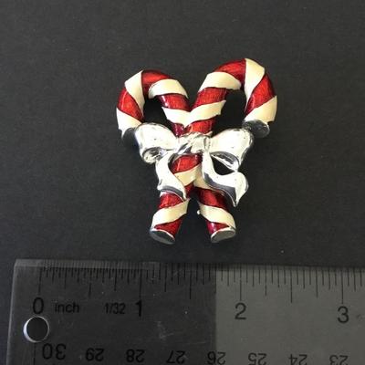 Jones, New York, collectible, candy, cane, enamel Christmas brooch