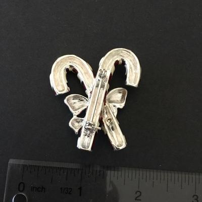 Jones, New York, collectible, candy, cane, enamel Christmas brooch
