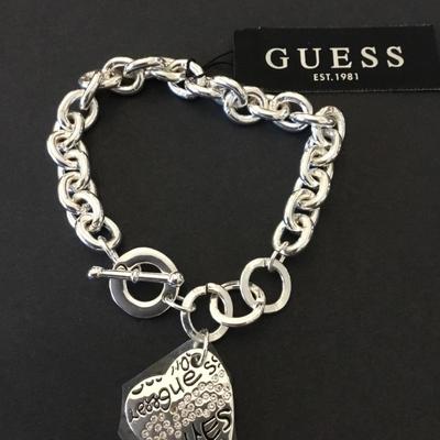 Guess bracelet silver tone heart charm