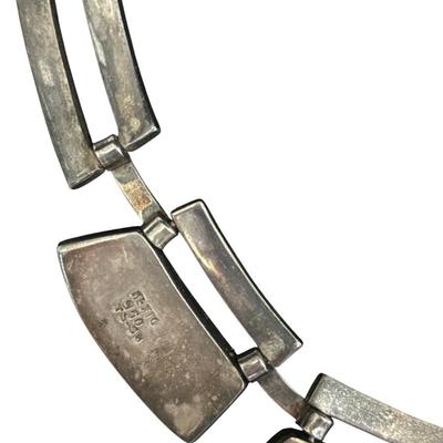 Taxco Mexico Sterling Silver Onyx Modernist Statement Necklace 157G