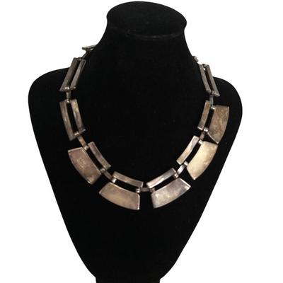 Taxco Mexico Sterling Silver Onyx Modernist Statement Necklace 157G