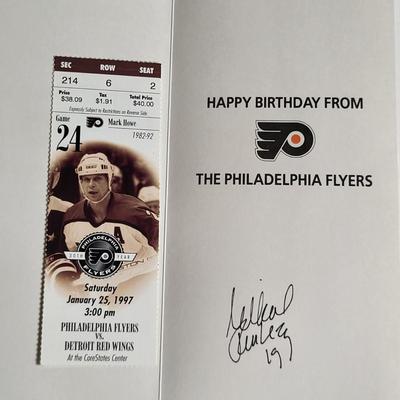 LOT 60L: Philadelphia Flyers Memorabilia Lot Featuring Donald Brashear Bobblehead, Autographed Birthday Cards by Rod Brindamour, Eric...